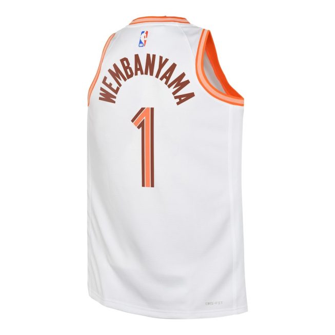 Victor Wembanyama 1 San Antonio Spurs 2023/24 City Edition Swingman YOUTH Jersey - White - Image 3