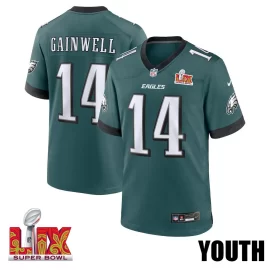Kenneth Gainwell #14 Philadelphia Eagles Super Bowl LIX YOUTH Jersey - Midnight Green