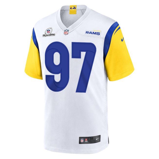 Michael Hoecht 97 Los Angeles Rams 2023 Playoffs Patch Game Men Jersey - White - Image 2
