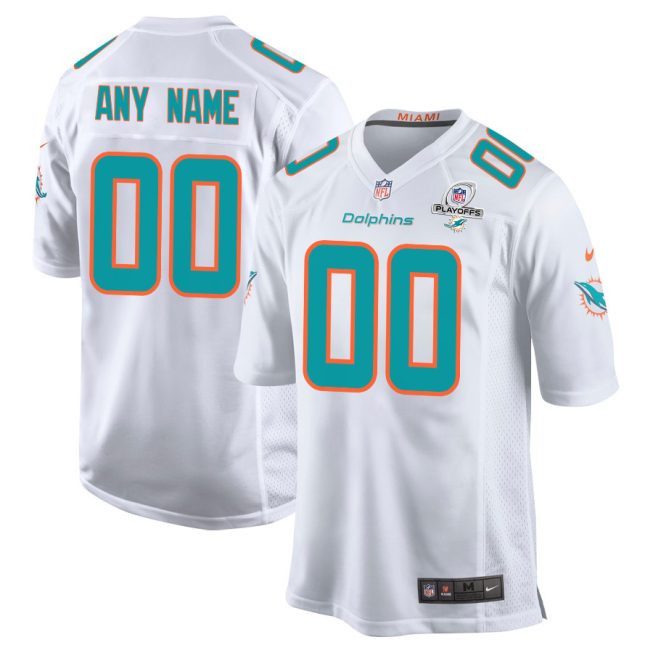 Miami Dolphins 2023 Playoffs Patch Game Men Custom Jersey - White