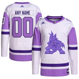 Arizona Coyotes Hockey Fights Cancer Primegreen Authentic Custom Jersey - White/Purple