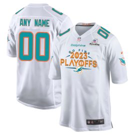 Miami Dolphins Go Fins 2023 Playoffs Game Men Custom Jersey - White