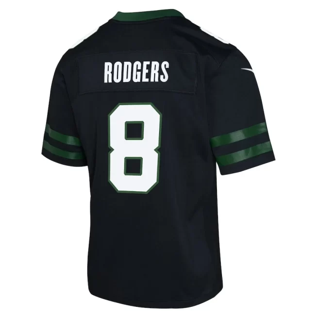 Aaron Rodgers 8 New York Jets Alternate Game YOUTH Jersey - Legacy Black - Image 3