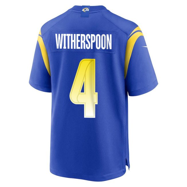 Ahkello Witherspoon 4 Los Angeles Rams Super Bowl LIX New Orleans Patch Game Men Jersey - Royal - Image 2