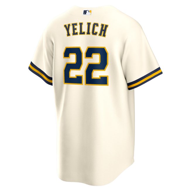 Christian Yelich Milwaukee Brewers Alternate Replica Player Jersey - Cream - Image 3
