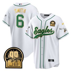 DeVonta Smith 6 Philadelphia Eagles Jerome Brown Retired Patch Baseball Men Jersey - White Gold Trim