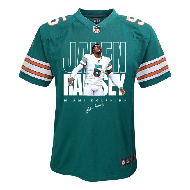 Jalen Ramsey 5 Signed Miami Dolphins Alternate Game YOUTH Jersey - Aqua - Image 2