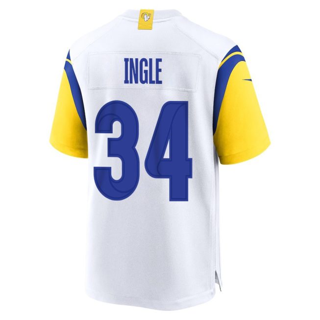 Tanner Ingle 34 Los Angeles Rams 2023 Playoffs Patch Game Men Jersey - White - Image 3