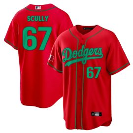 Vin Scully 67 Los Angeles Dodgers Mexico Baseball Men Jersey - Red