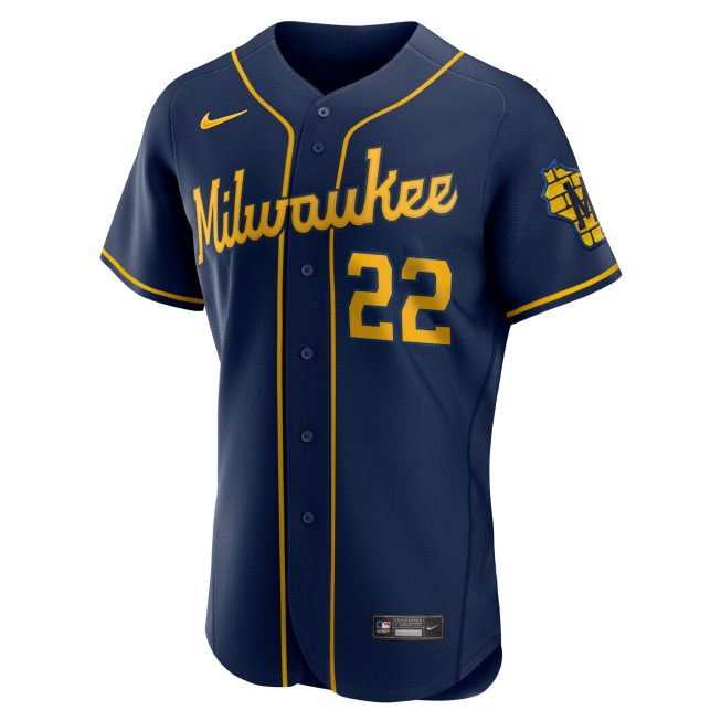 Christian Yelich Milwaukee Brewers Alternate Authentic Player Jersey - Navy - Image 2