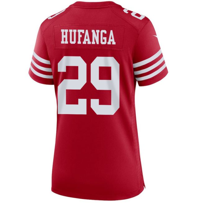 Talanoa Hufanga 29 San Francisco 49ers Super Bowl LVIII Patch Game Women Jersey - Scarlet - Image 3