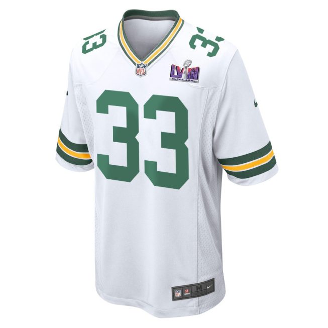 Aaron Jones 33 Signed Green Bay Packers Super Bowl LVIII Game Men Jersey - White - Image 2