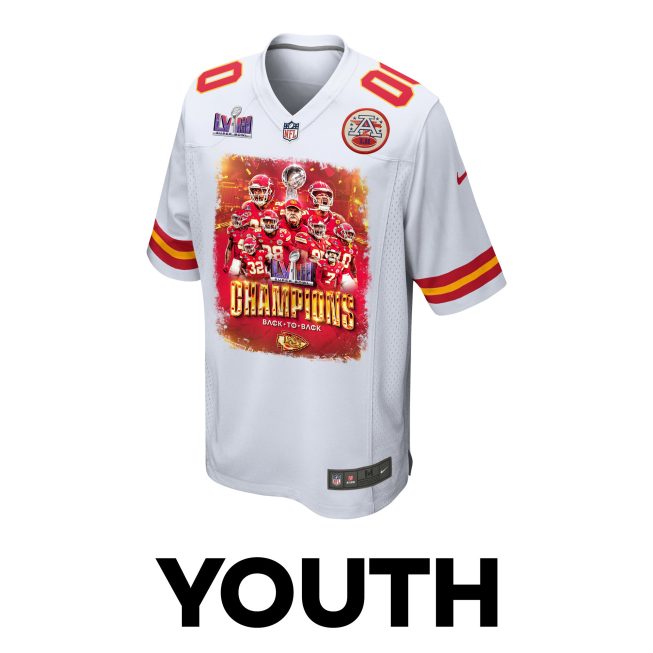 Kansas City Chiefs Super Bowl LVIII Back To Back Game YOUTH Jersey - White - Image 2