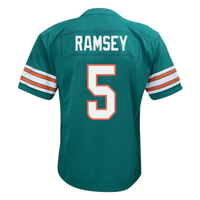 Jalen Ramsey 5 Signed Miami Dolphins Alternate Game YOUTH Jersey - Aqua - Image 3