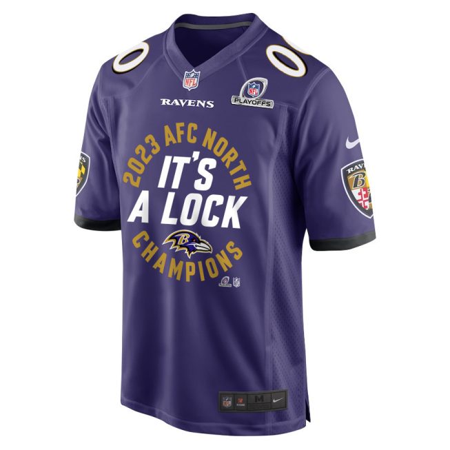 Baltimore Ravens 2023 AFC North Champions It's A Lock Game Men Custom Jersey - Purple - Image 3
