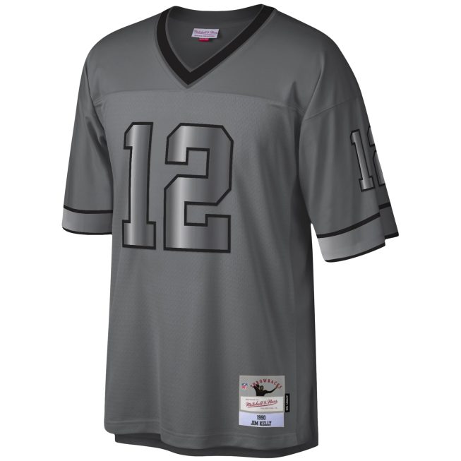 Jim Kelly Buffalo Bills Mitchell & Ness 1990 Retired Player Metal Legacy Jersey - Charcoal - Image 2