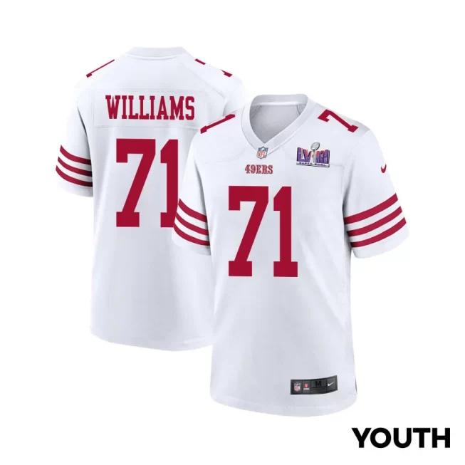 Trent Williams 71 San Francisco 49ers Super Bowl LVIII Patch Game YOUTH Jersey - White